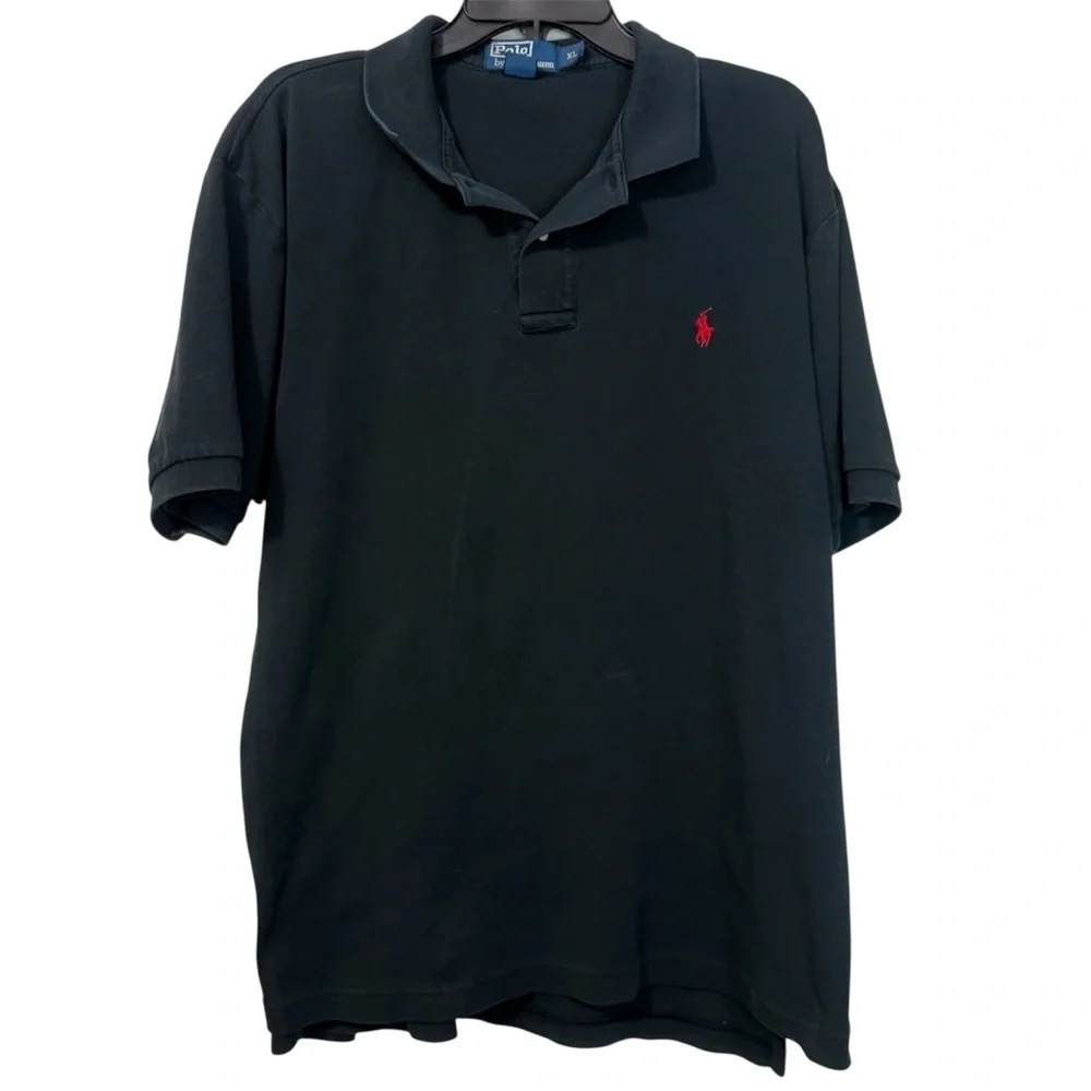 Vintage 90s Ralph Lauren Men's Polo Shirt in Black with Red Logo